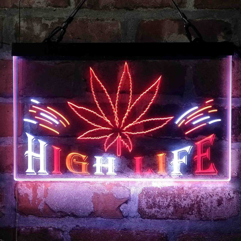Marijuana Hemp Leaf High Life Deluxe App-Enabled 3-Color LED Light Sign - LED Gift Works