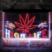 Marijuana Hemp Leaf High Life Deluxe App-Enabled 3-Color LED Light Sign - LED Gift Works