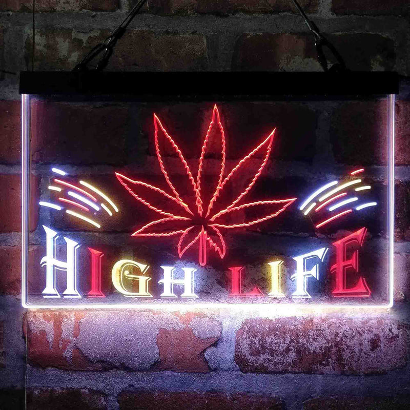 Marijuana Hemp Leaf High Life Deluxe App-Enabled 3-Color LED Light Sign - LED Gift Works