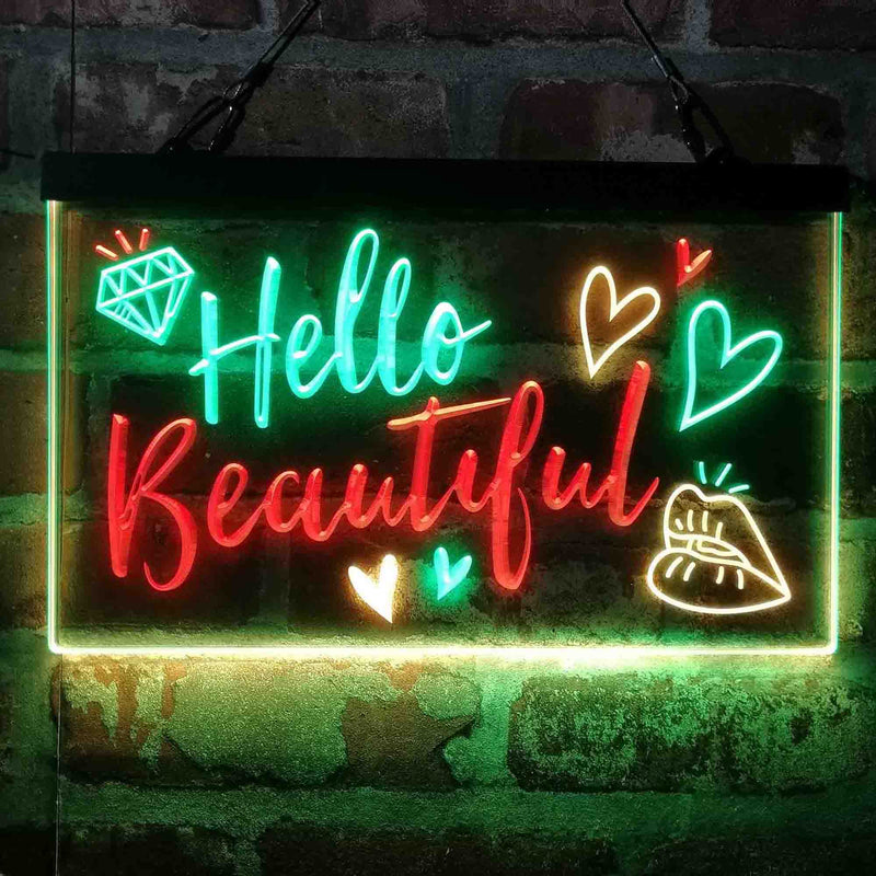 Hello Beautiful Lady Room Decoration Deluxe App-Enabled 3-Color LED Light Sign | LED Wall Decor - LED Gift Works