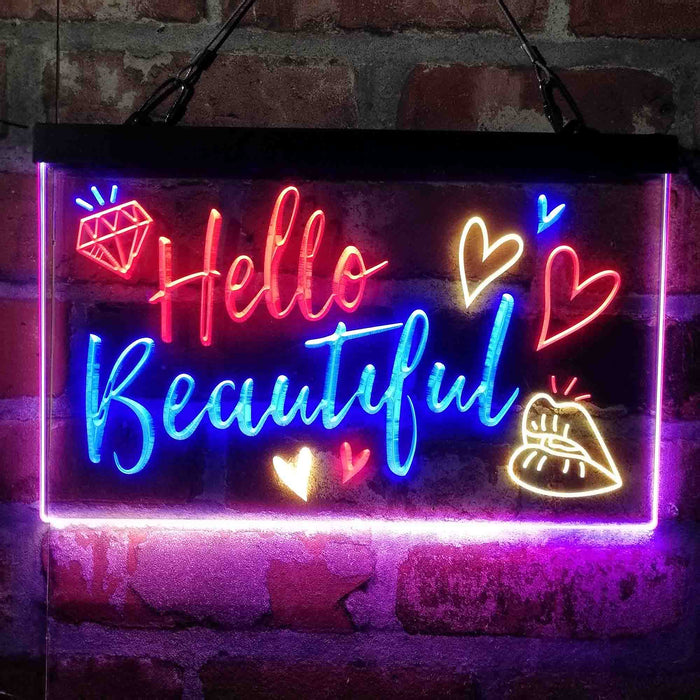 Hello Beautiful Lady Room Decoration Deluxe App-Enabled 3-Color LED Light Sign - Way Up Gifts