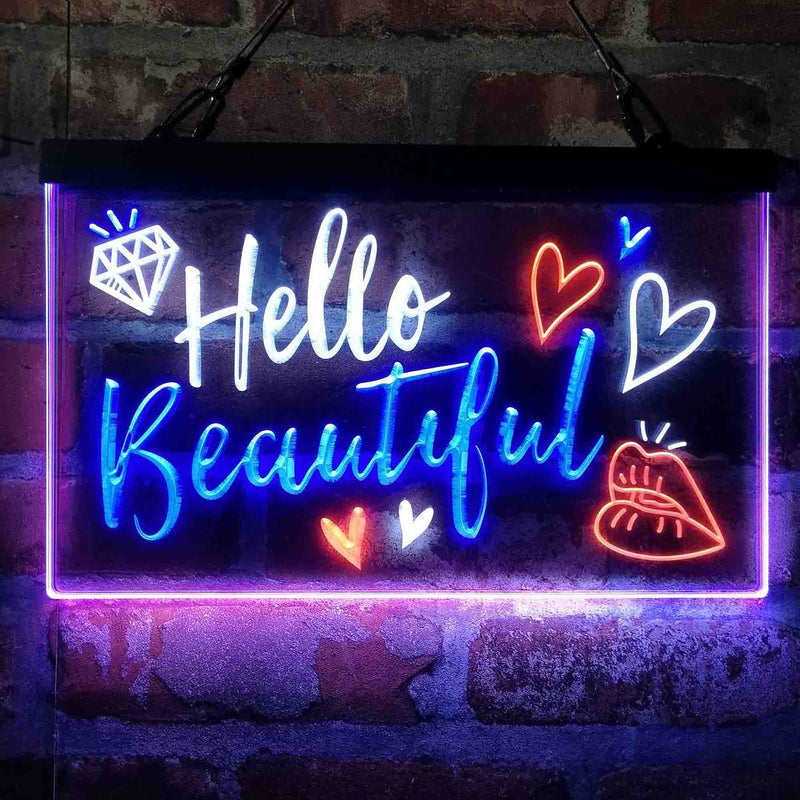 Hello Beautiful Lady Room Decoration Deluxe App-Enabled 3-Color LED Light Sign | LED Wall Decor - LED Gift Works