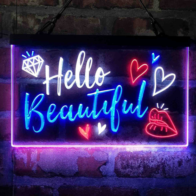 Hello Beautiful Lady Room Decoration Deluxe App-Enabled 3-Color LED Light Sign | LED Wall Decor - LED Gift Works