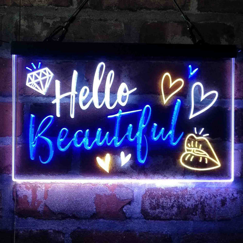 Hello Beautiful Lady Room Decoration Deluxe App-Enabled 3-Color LED Light Sign | LED Wall Decor - LED Gift Works