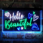 Hello Beautiful Lady Room Decoration Deluxe App-Enabled 3-Color LED Light Sign | LED Wall Decor - LED Gift Works