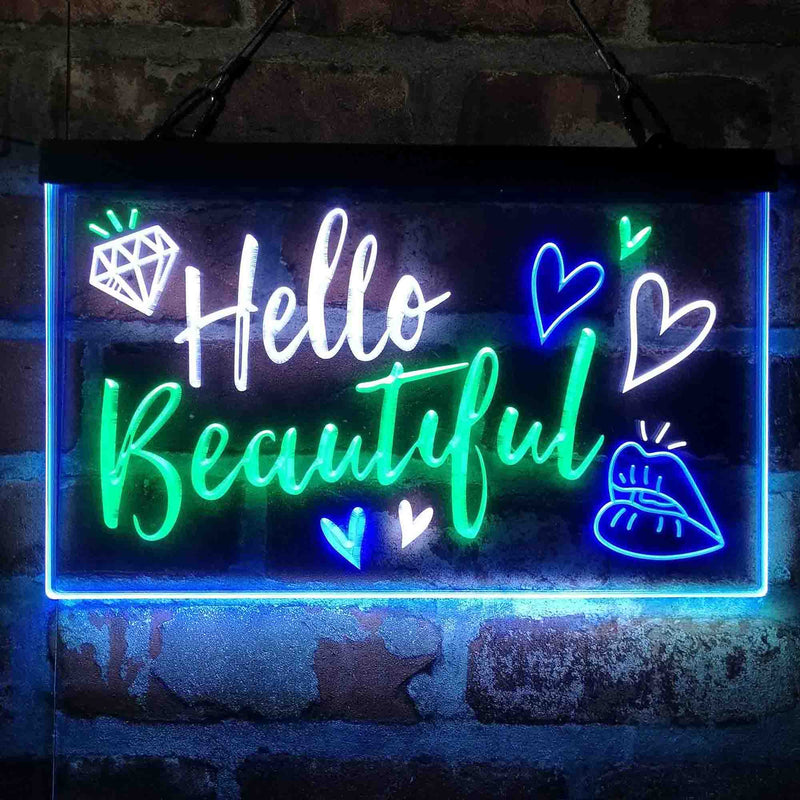 Hello Beautiful Lady Room Decoration Deluxe App-Enabled 3-Color LED Light Sign | LED Wall Decor - LED Gift Works
