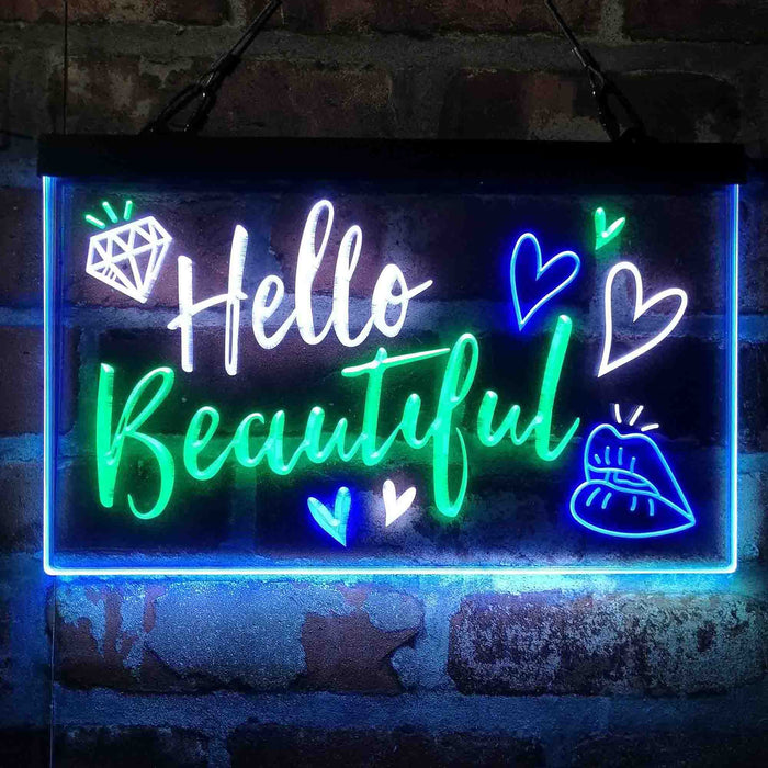 Hello Beautiful Lady Room Decoration Deluxe App-Enabled 3-Color LED Light Sign - Way Up Gifts