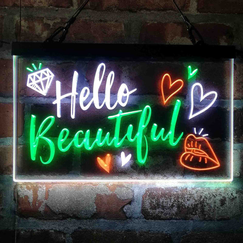 Hello Beautiful Lady Room Decoration Deluxe App-Enabled 3-Color LED Light Sign | LED Wall Decor - LED Gift Works