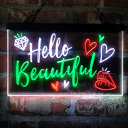 Hello Beautiful Lady Room Decoration Deluxe App-Enabled 3-Color LED Light Sign | LED Wall Decor - LED Gift Works