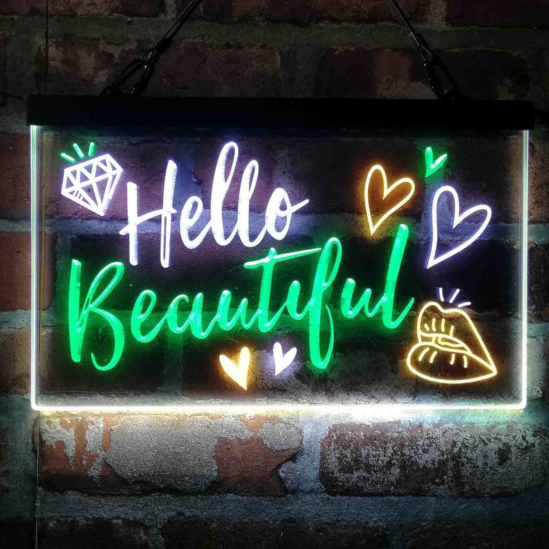 Hello Beautiful Lady Room Decoration Deluxe App-Enabled 3-Color LED Light Sign | LED Wall Decor - LED Gift Works