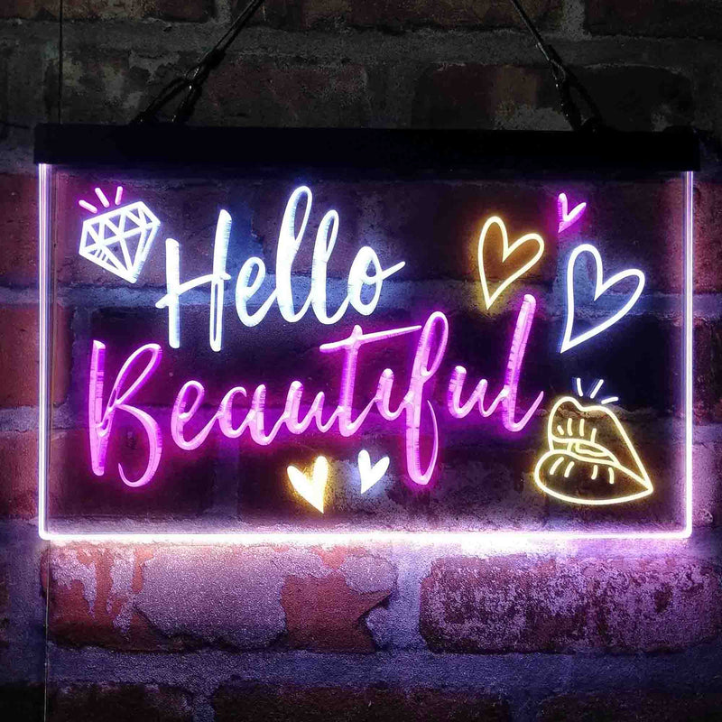 Hello Beautiful Lady Room Decoration Deluxe App-Enabled 3-Color LED Light Sign | LED Wall Decor - LED Gift Works