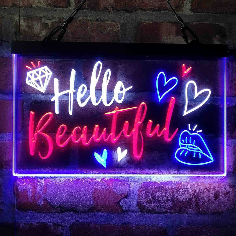 Hello Beautiful Lady Room Decoration Deluxe App-Enabled 3-Color LED Light Sign | LED Wall Decor - LED Gift Works