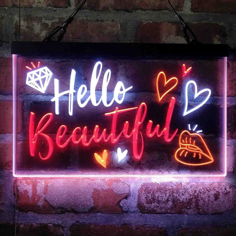 Hello Beautiful Lady Room Decoration Deluxe App-Enabled 3-Color LED Light Sign | LED Wall Decor - LED Gift Works