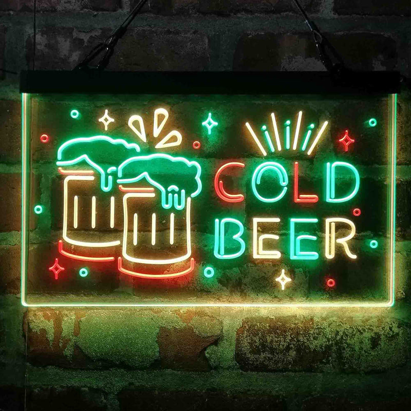 Cold Beer Bar Decoration Beer Mugs Deluxe App-Enabled 3-Color LED Light Sign | LED Wall Decor - LED Gift Works