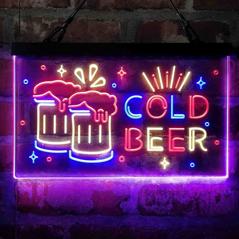 Cold Beer Bar Decoration Beer Mugs Deluxe App-Enabled 3-Color LED Light Sign | LED Wall Decor - LED Gift Works