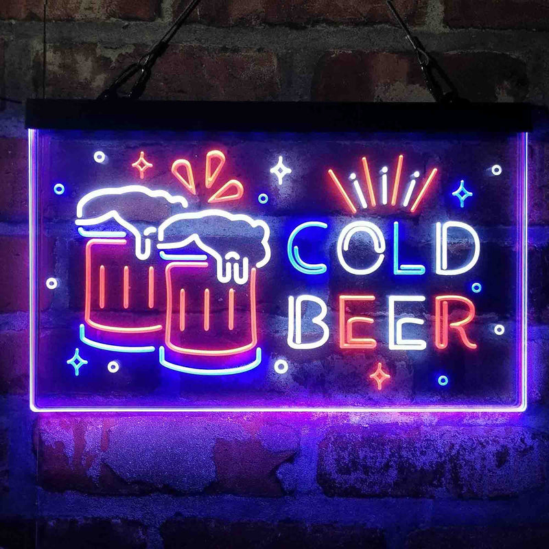 Cold Beer Bar Decoration Beer Mugs Deluxe App-Enabled 3-Color LED Light Sign | LED Wall Decor - LED Gift Works