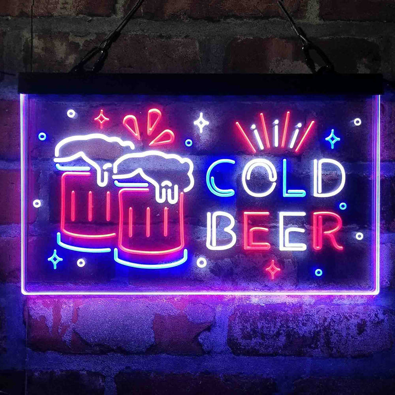 Cold Beer Bar Decoration Beer Mugs Deluxe App-Enabled 3-Color LED Light Sign | LED Wall Decor - LED Gift Works