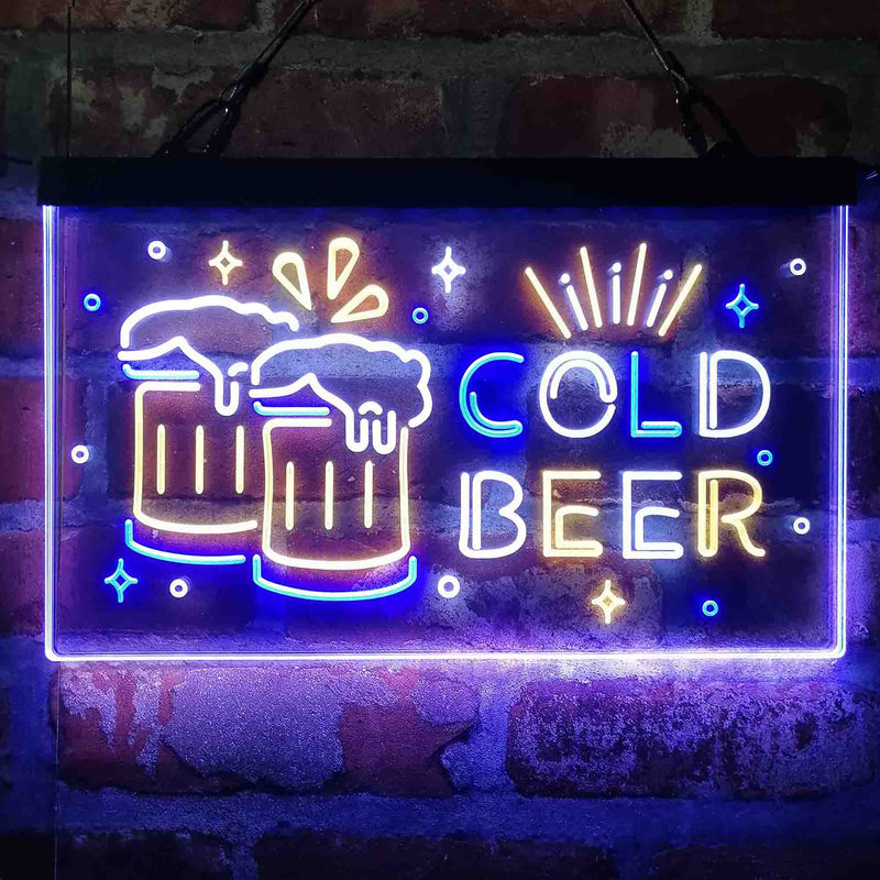 Cold Beer Bar Decoration Beer Mugs Deluxe App-Enabled 3-Color LED Light Sign | LED Wall Decor - LED Gift Works