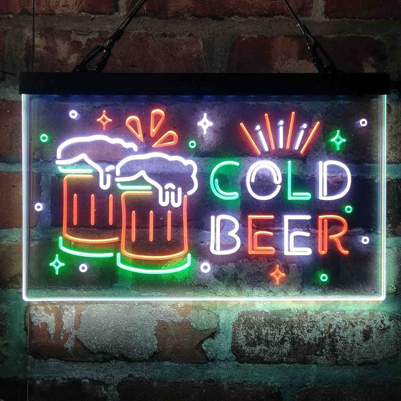 Cold Beer Bar Decoration Beer Mugs Deluxe App-Enabled 3-Color LED Light Sign | LED Wall Decor - LED Gift Works