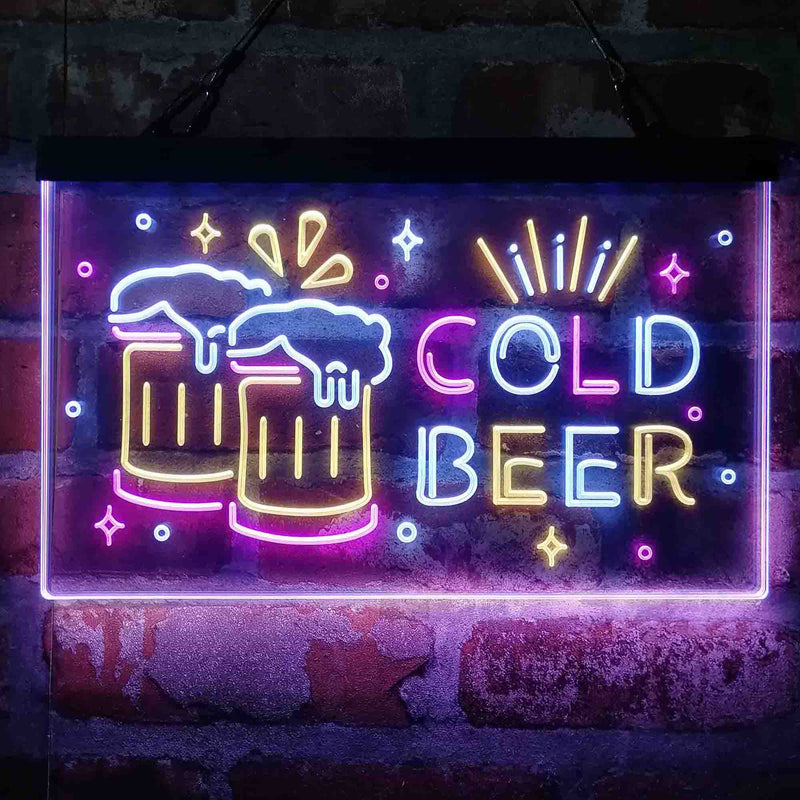 Cold Beer Bar Decoration Beer Mugs Deluxe App-Enabled 3-Color LED Light Sign | LED Wall Decor - LED Gift Works