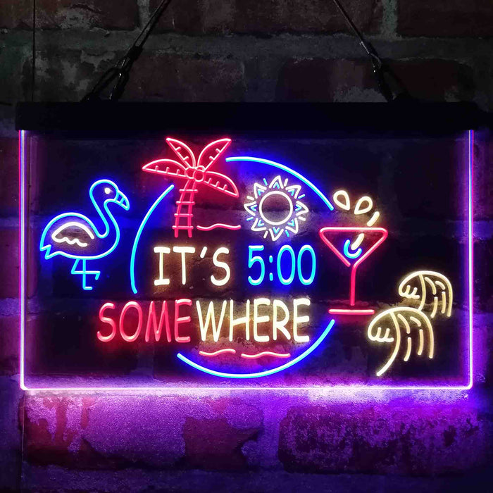 It's 5 pm Somewhere Bar Beer Cocktails Deluxe App-Enabled 3-Color LED Light Sign - Way Up Gifts
