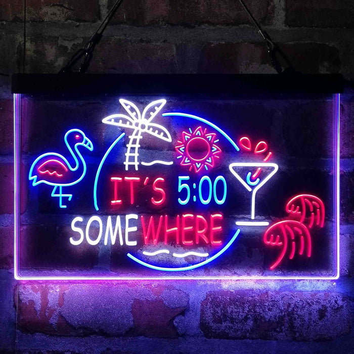 It's 5 pm Somewhere Bar Beer Cocktails Deluxe App-Enabled 3-Color LED Light Sign - Way Up Gifts