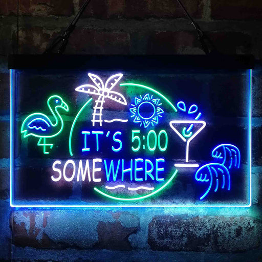 It's 5 pm Somewhere Bar Beer Cocktails Deluxe App-Enabled 3-Color LED Light Sign - LED Gift Works