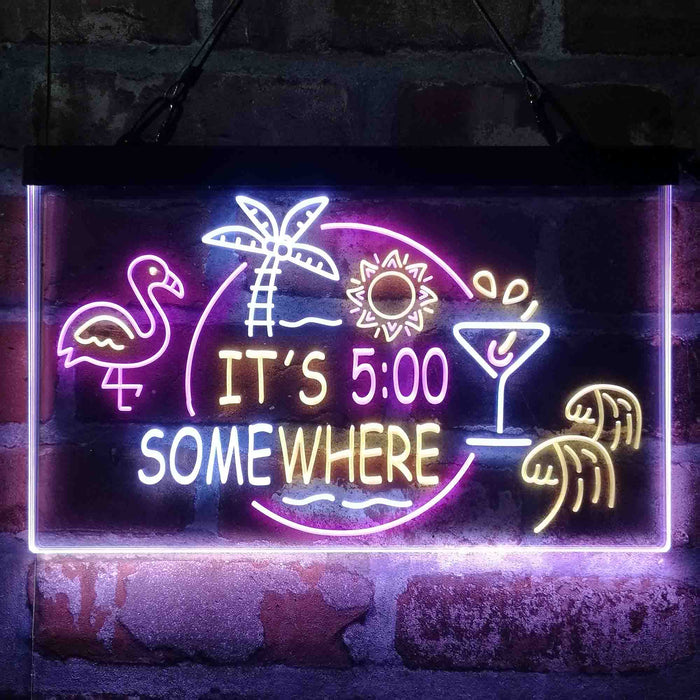 It's 5 pm Somewhere Bar Beer Cocktails Deluxe App-Enabled 3-Color LED Light Sign - Way Up Gifts