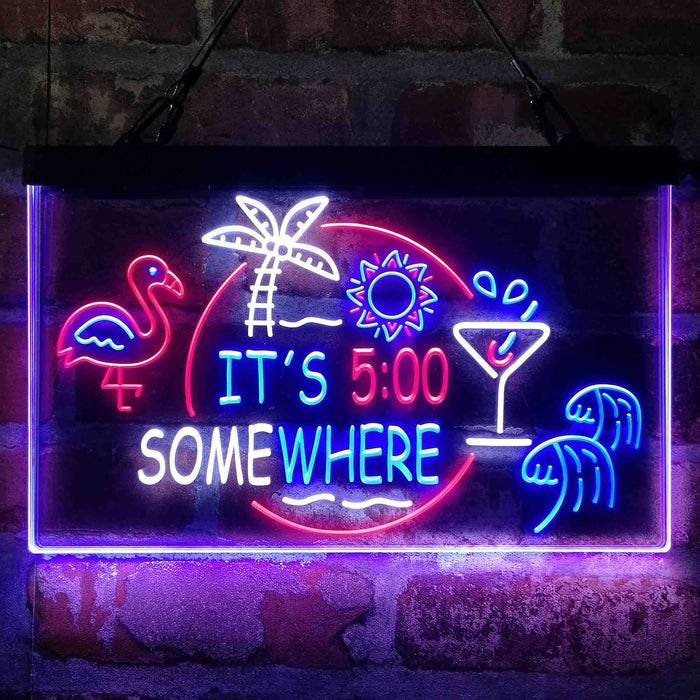 It's 5 pm Somewhere Bar Beer Cocktails Deluxe App-Enabled 3-Color LED Light Sign - Way Up Gifts