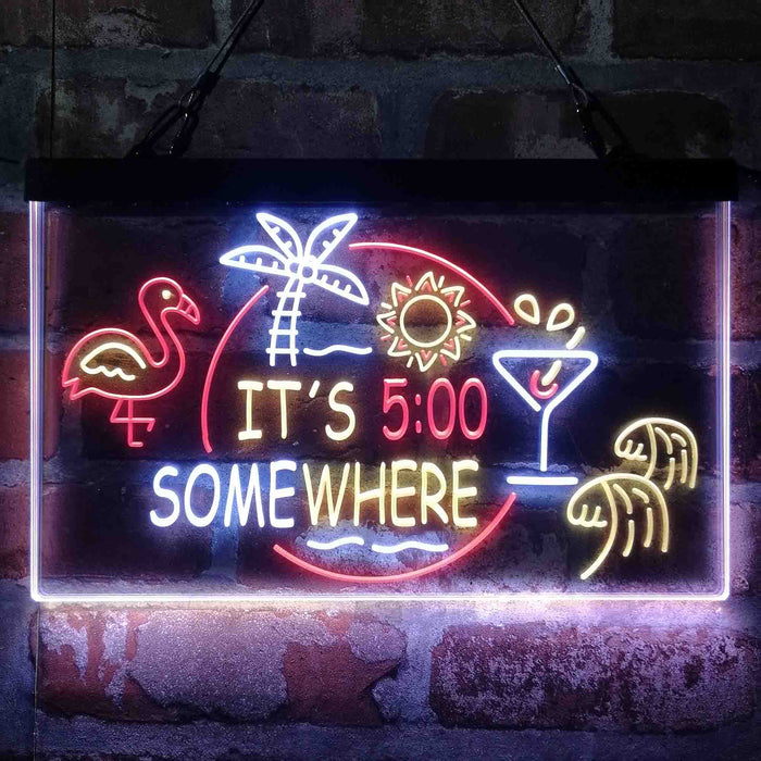 It's 5 pm Somewhere Bar Beer Cocktails Deluxe App-Enabled 3-Color LED Light Sign - Way Up Gifts