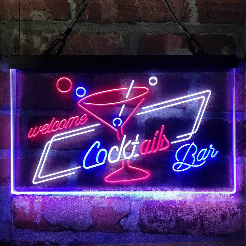 Cocktails Bar Welcome Deluxe App-Enabled 3-Color LED Light Sign - LED Gift Works