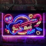 Rock & Roll Electric Guitar Band Room Skull Deluxe App-Enabled 3-Color LED Light Sign - LED Gift Works