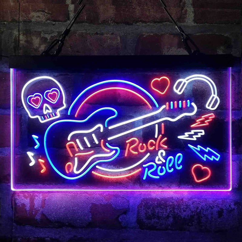 Rock & Roll Electric Guitar Band Room Skull Deluxe App-Enabled 3-Color LED Light Sign - LED Gift Works