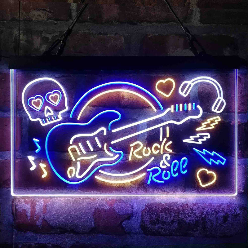 Rock & Roll Electric Guitar Band Room Skull Deluxe App-Enabled 3-Color LED Light Sign - LED Gift Works