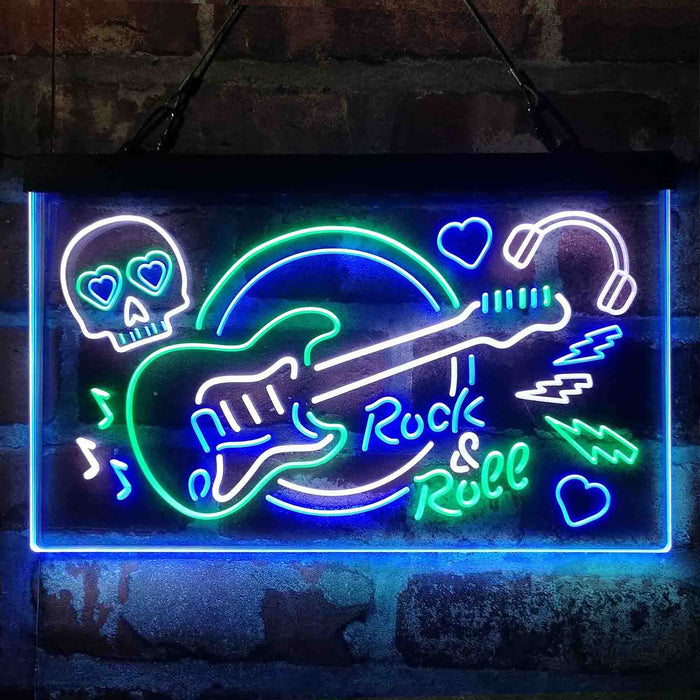 Rock & Roll Electric Guitar Band Room Skull Deluxe App-Enabled 3-Color LED Light Sign - Way Up Gifts