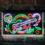 Rock & Roll Electric Guitar Band Room Skull Deluxe App-Enabled 3-Color LED Light Sign - LED Gift Works
