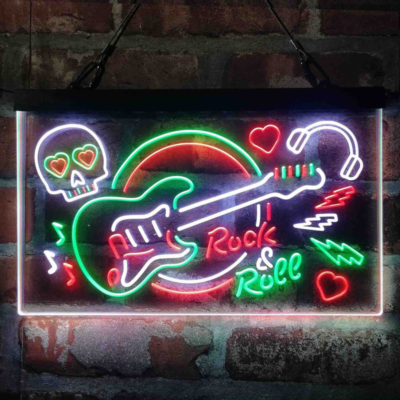 Rock & Roll Electric Guitar Band Room Skull Deluxe App-Enabled 3-Color LED Light Sign - LED Gift Works