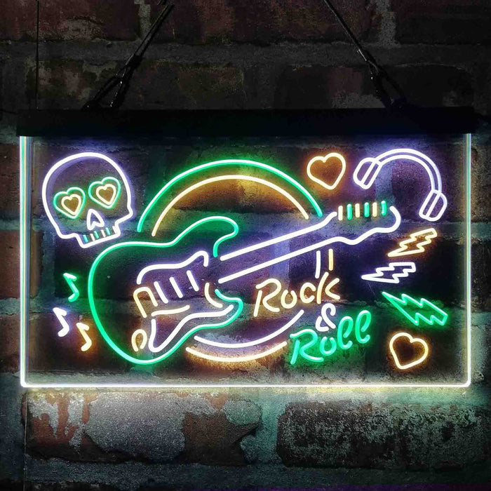 Rock & Roll Electric Guitar Band Room Skull Deluxe App-Enabled 3-Color LED Light Sign - Way Up Gifts
