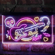 Rock & Roll Electric Guitar Band Room Skull Deluxe App-Enabled 3-Color LED Light Sign - LED Gift Works