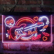 Rock & Roll Electric Guitar Band Room Skull Deluxe App-Enabled 3-Color LED Light Sign - LED Gift Works