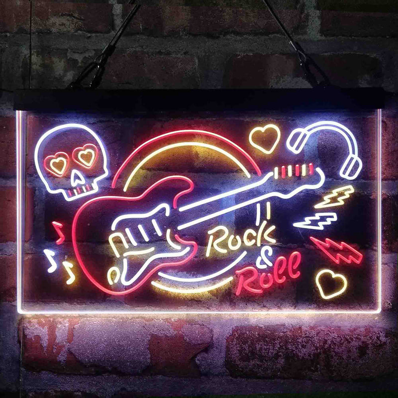 Rock & Roll Electric Guitar Band Room Skull Deluxe App-Enabled 3-Color LED Light Sign - LED Gift Works