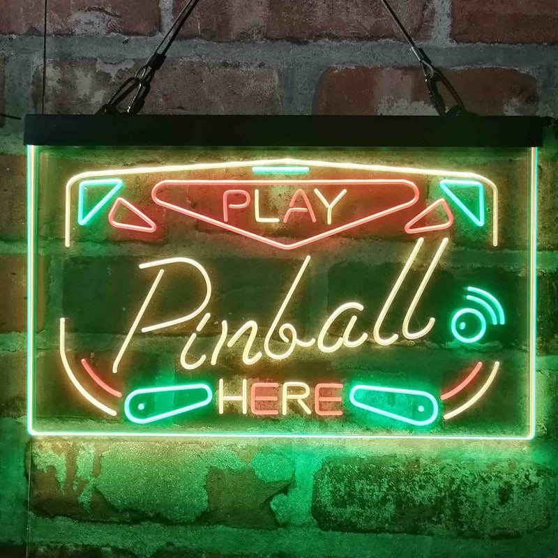 Play Pinball Here Game Room Deluxe App-Enabled 3-Color LED Light Sign - LED Gift Works