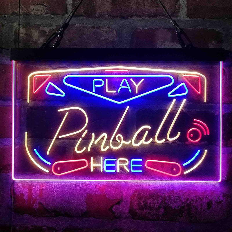 Play Pinball Here Game Room Deluxe App-Enabled 3-Color LED Light Sign - LED Gift Works