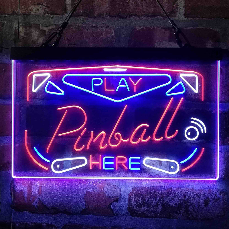 Play Pinball Here Game Room Deluxe App-Enabled 3-Color LED Light Sign - LED Gift Works