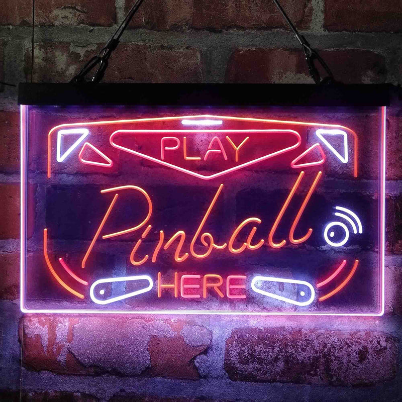 Play Pinball Here Game Room Deluxe App-Enabled 3-Color LED Light Sign - LED Gift Works