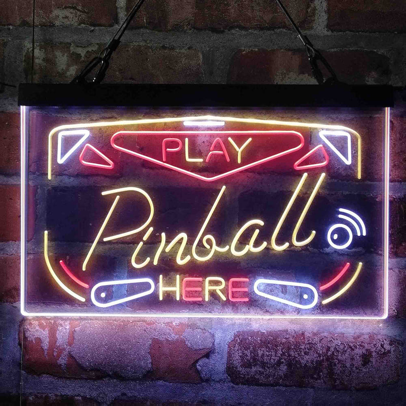 Play Pinball Here Game Room Deluxe App-Enabled 3-Color LED Light Sign - LED Gift Works