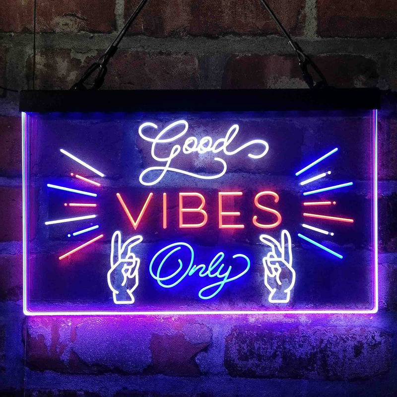 Good Vibes Only Victory Hand Deluxe App-Enabled 3-Color LED Light Sign - LED Gift Works