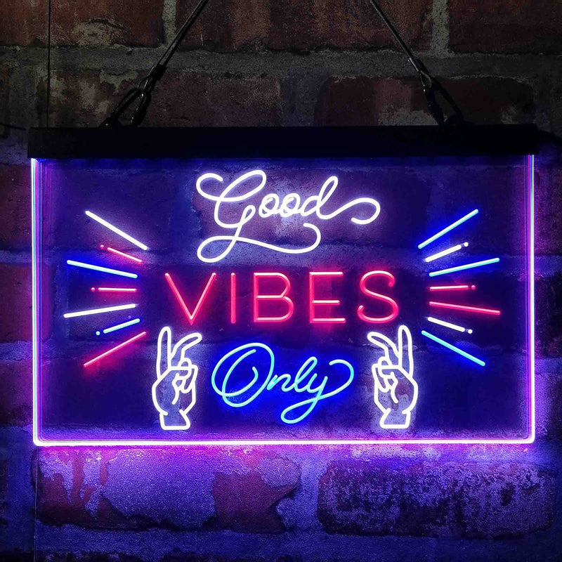 Good Vibes Only Victory Hand Deluxe App-Enabled 3-Color LED Light Sign - LED Gift Works