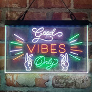 Good Vibes Only Victory Hand Deluxe App-Enabled 3-Color LED Light Sign - LED Gift Works