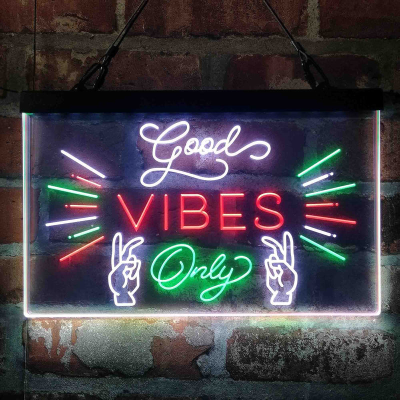 Good Vibes Only Victory Hand Deluxe App-Enabled 3-Color LED Light Sign - LED Gift Works